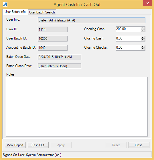 Cashing Out Using the POS and Closing a Daily User Batch 